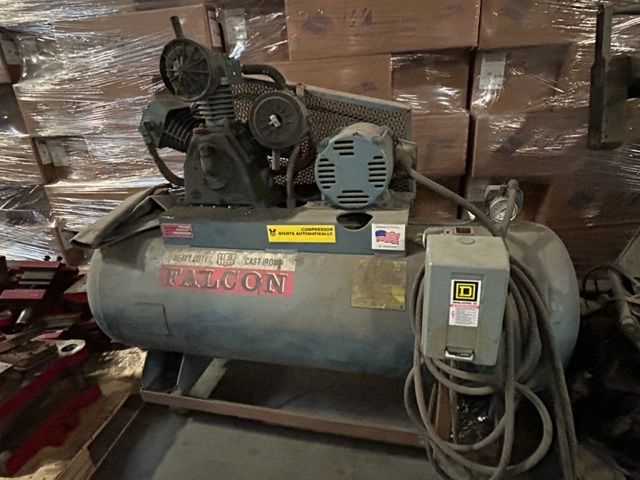 BULK LOT OF QTY 3 DRILL PRESSES & QTY 1 FALCON COMPRESSOR - PLANT & FACILITY EQUIPMENT