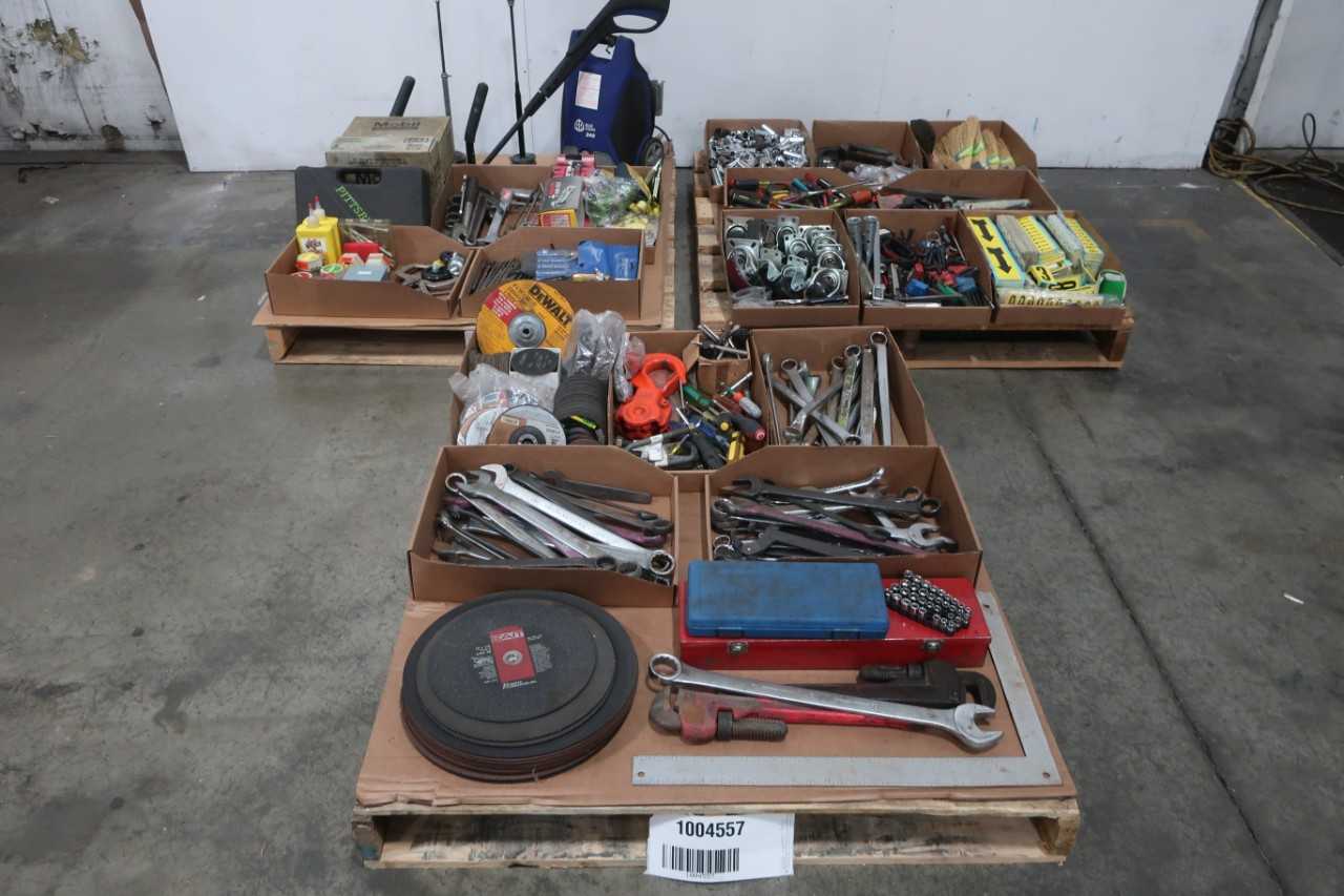 3 PALLETS OF ASSORTED TOOLS, PARTS AND ACCESSORIES - HAND TOOLS