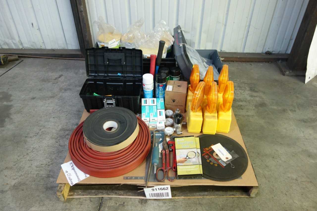 PALLET OF ASSORTED MAINTENANCE SHOP TOOLS AND SUPPLIES - ELECTRIC POWER TOOLS