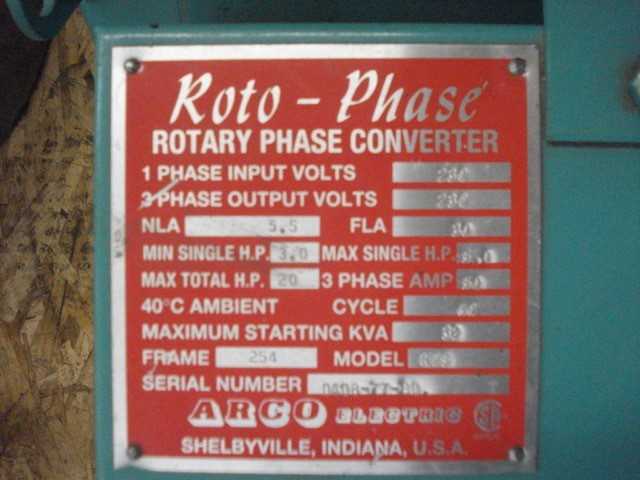 ROTO-PHASE ROTARY PHASE CONVERTER - MACHINING ACCESSORIES & TOOLING