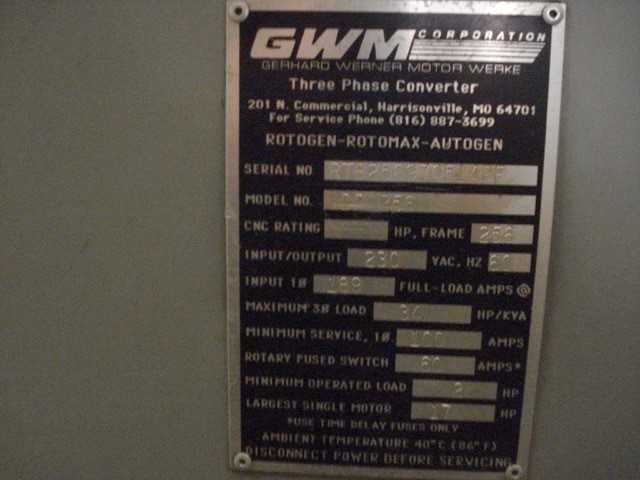 GWM CORPORATION 3 PHASE CONVERTER - MACHINING ACCESSORIES & TOOLING