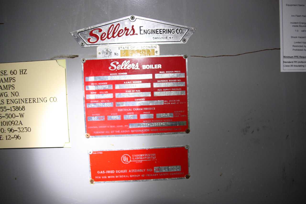 Sellers Boiler, Model S-500-W-15 SENIOR, 20 HP, 460 Volt, 3 Phase, Natural Gas - BOILERS