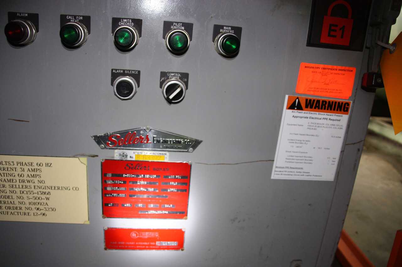 Sellers Boiler, Model S-500-W-15 SENIOR, 20 HP, 460 Volt, 3 Phase, Natural Gas - BOILERS