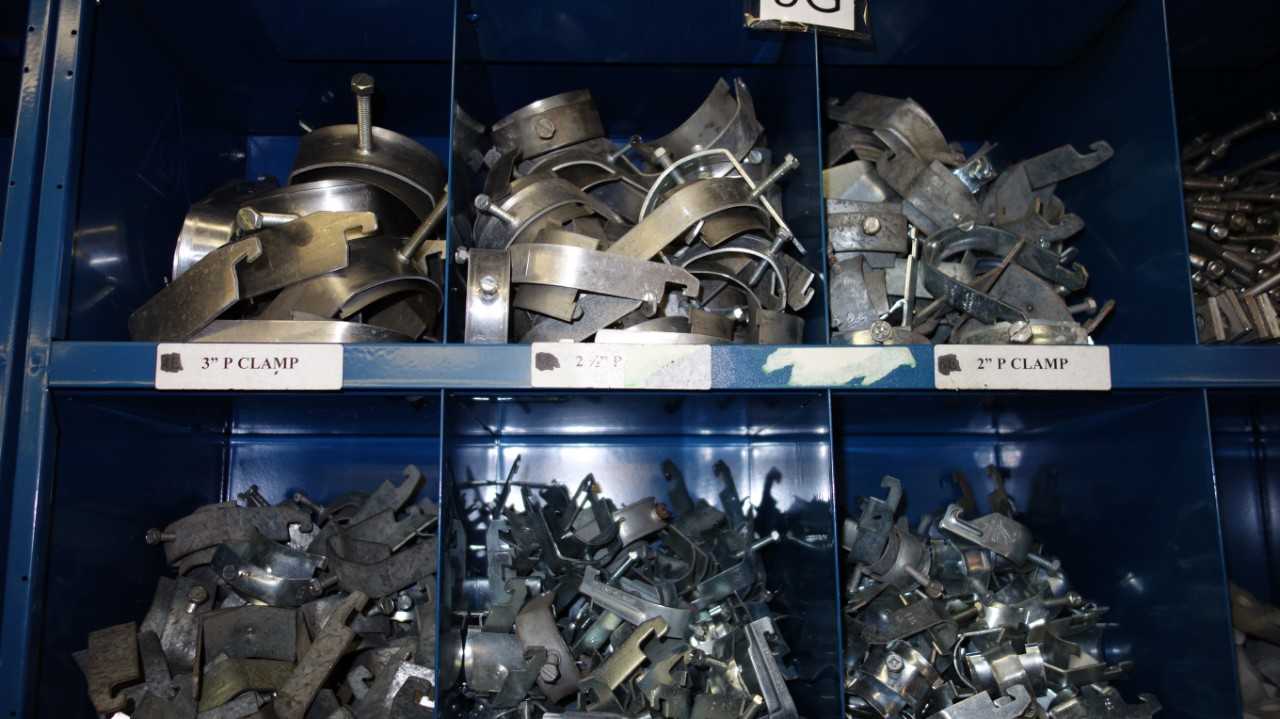 CONTENTS OF 4X STACKED PIGEON HOLE CABINET, ASSORTED ELECTRICAL CONDUIT - ELECTRICAL COMPONENTS