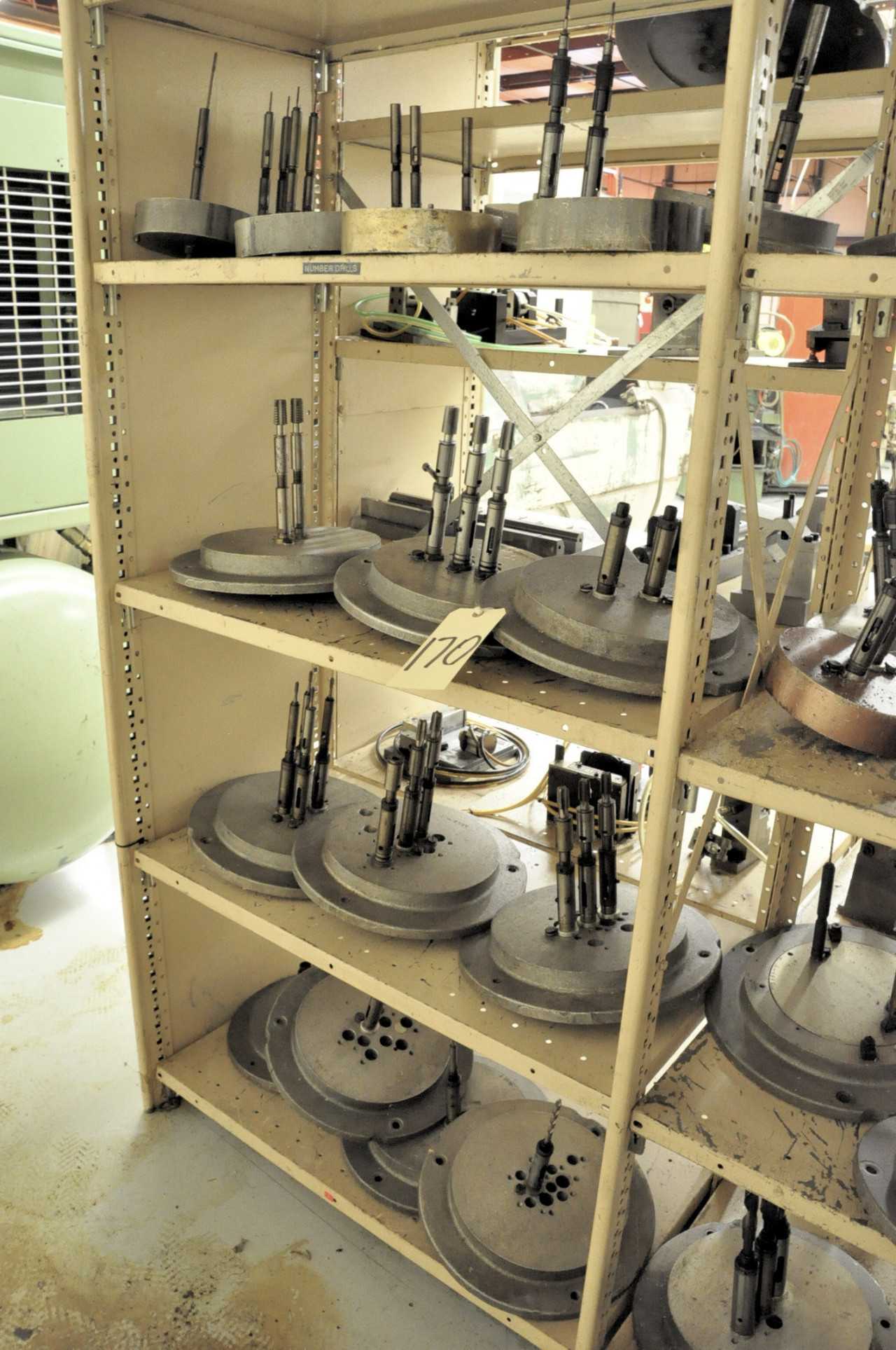 Lot-Cartridge Plates with Spindles on (5) Shelves in (1) Section, - ELECTRIC POWER TOOLS