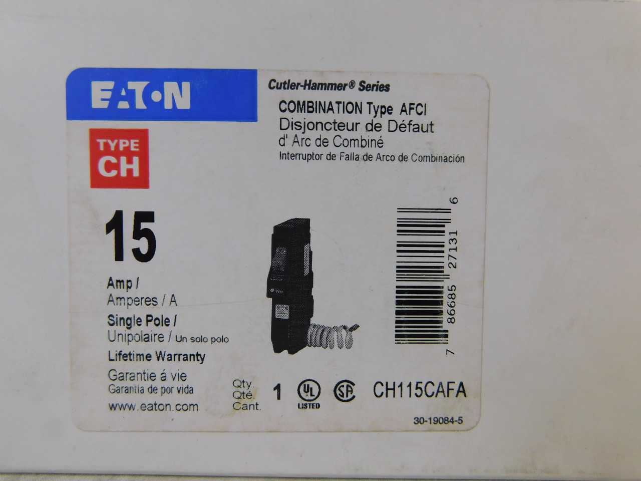 Quantity 50 of Eaton CH115CAFA Arc Ground Fault CH 1P 15A 240VAC - CIRCUIT BREAKERS