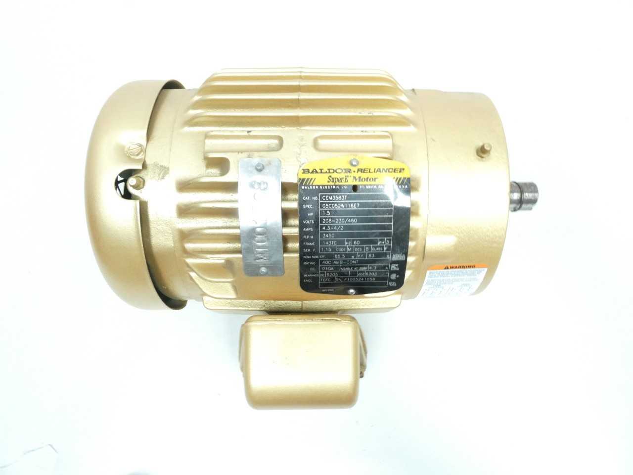 BALDOR CEM3583T 143TC 3PH 1-1/2HP 3450RPM 208-230/460V-AC AC MOTOR - ELECTRIC MOTORS