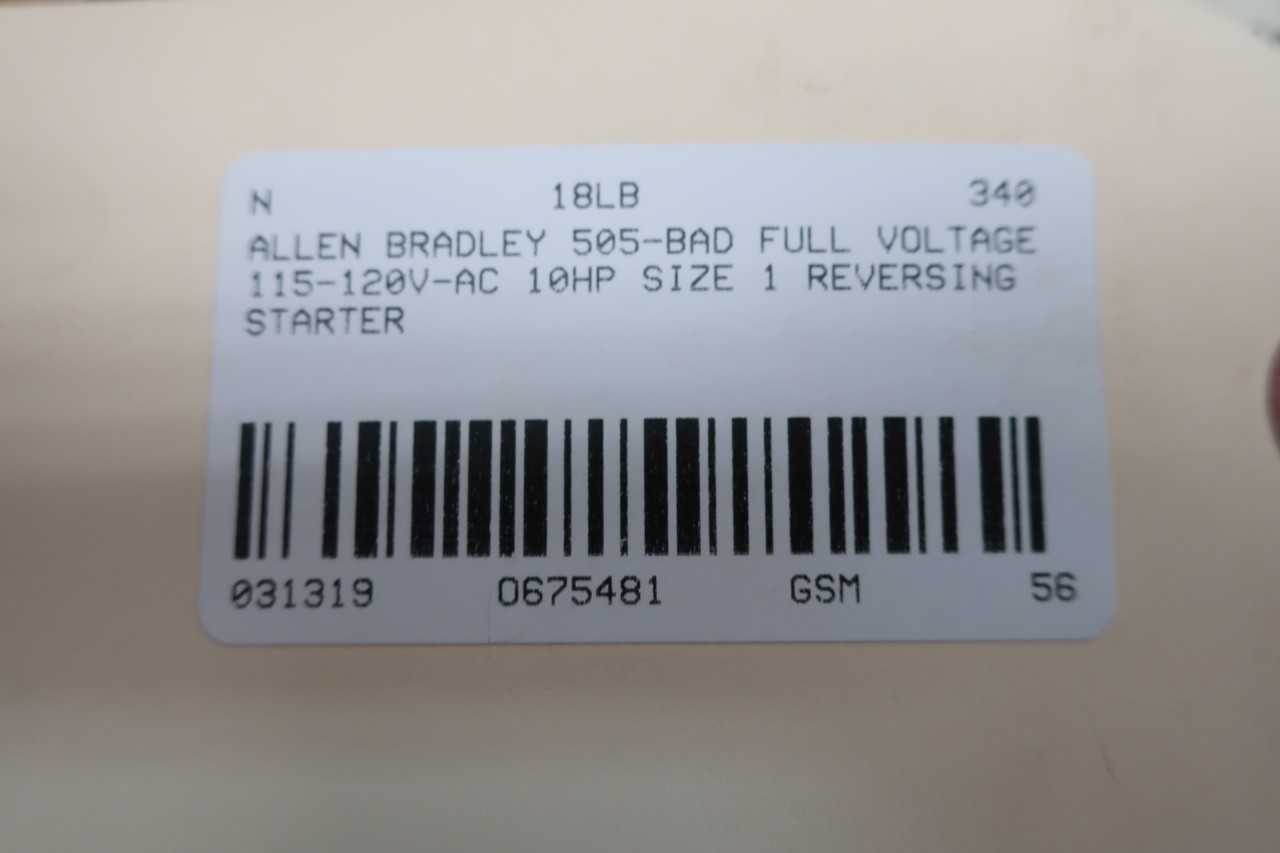 ALLEN BRADLEY 505-BAD SER C 115-120V-AC 10HP SIZE 1 REVERSING STARTER - MOTOR STARTERS