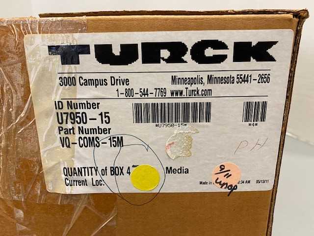 Box of 4 TURCK ID Number U7950-15 P/N VQ-COMS-15M Cables- New Open Box Item - ELECTRICAL COMPONENTS