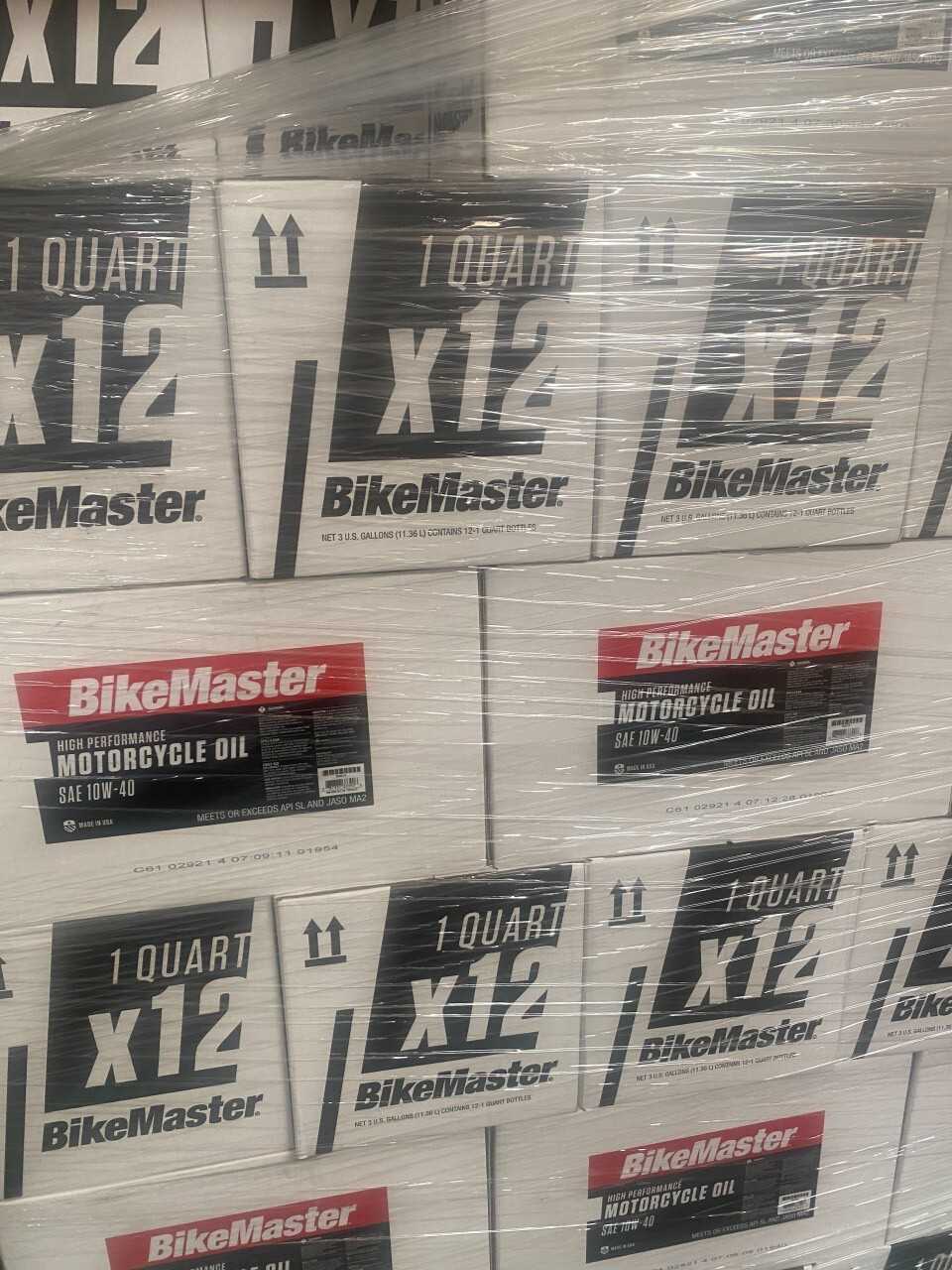 Lot of 2000 Cases of BikeMaster High Performance 10W-40 Motorcycle Oil - PALLET JACKS