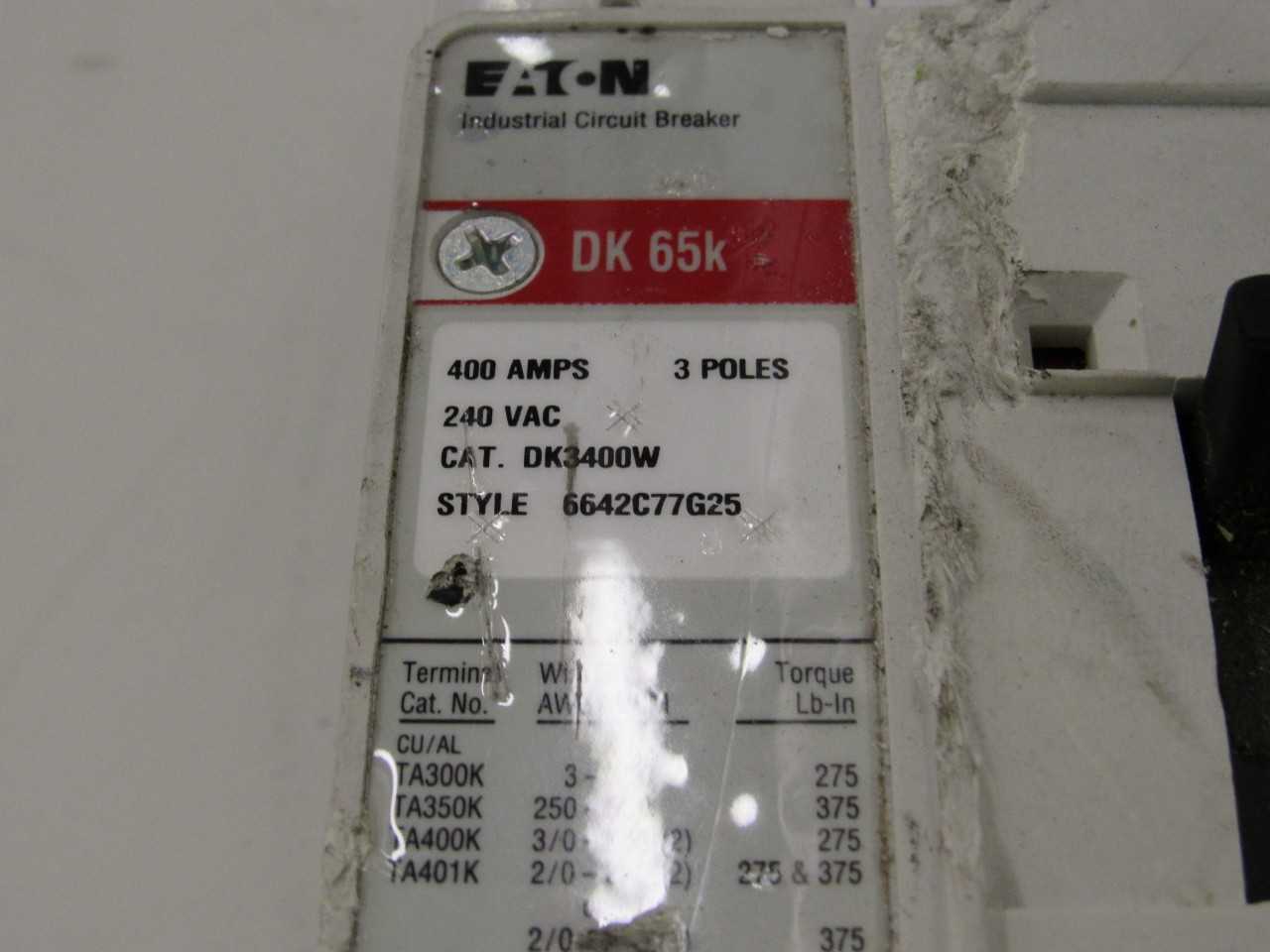 [SALVAGE - FOR PARTS ONLY] Eaton DK3400W MCCB DK 3P 400A - CIRCUIT BREAKERS