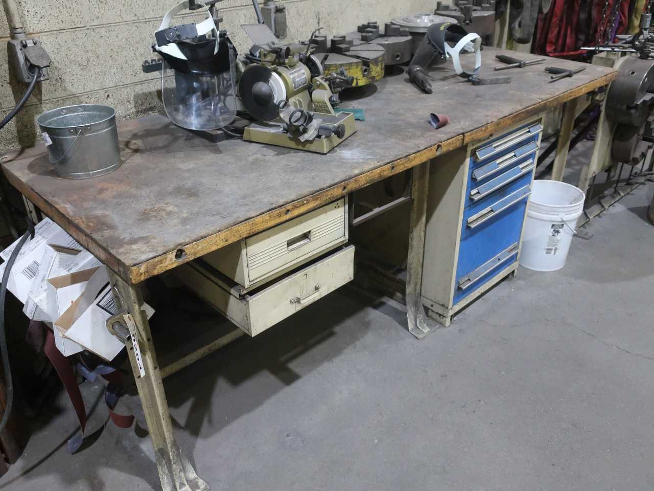 8'x3' work table with chucks/tooling for engine lathe, Darex drill sharpener - LATHES