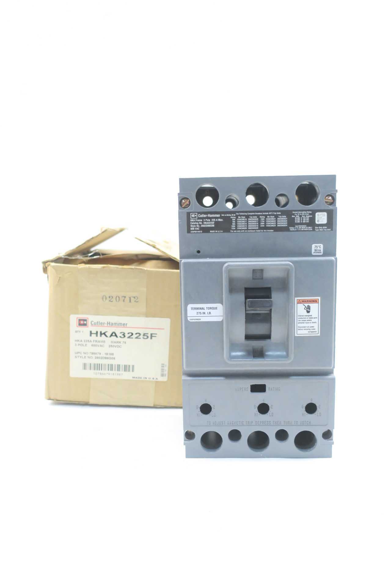 CUTLER HAMMER HKA3225F 225A AMP 3P MOLDED CASE 600V-AC CIRCUIT BREAKER - CIRCUIT BREAKERS