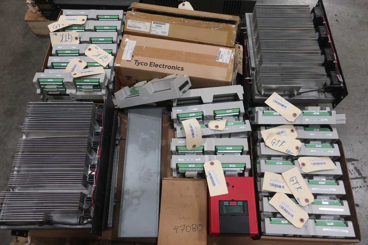 2 PALLETS OF ASSORTED ELECTRICAL, MODULES, CONTROLS, OUTPUT MODULES, POWER ENTRY PANEL, CONVERTER, AMP CONTROLS, KEYBOARDS INTERFACE ASSEMBLY CONTROLS- BAILEY, TYCO, OVATION, FIREYE, HBM, FIBER OPTIONS - AUTOMATION & CONTROLS