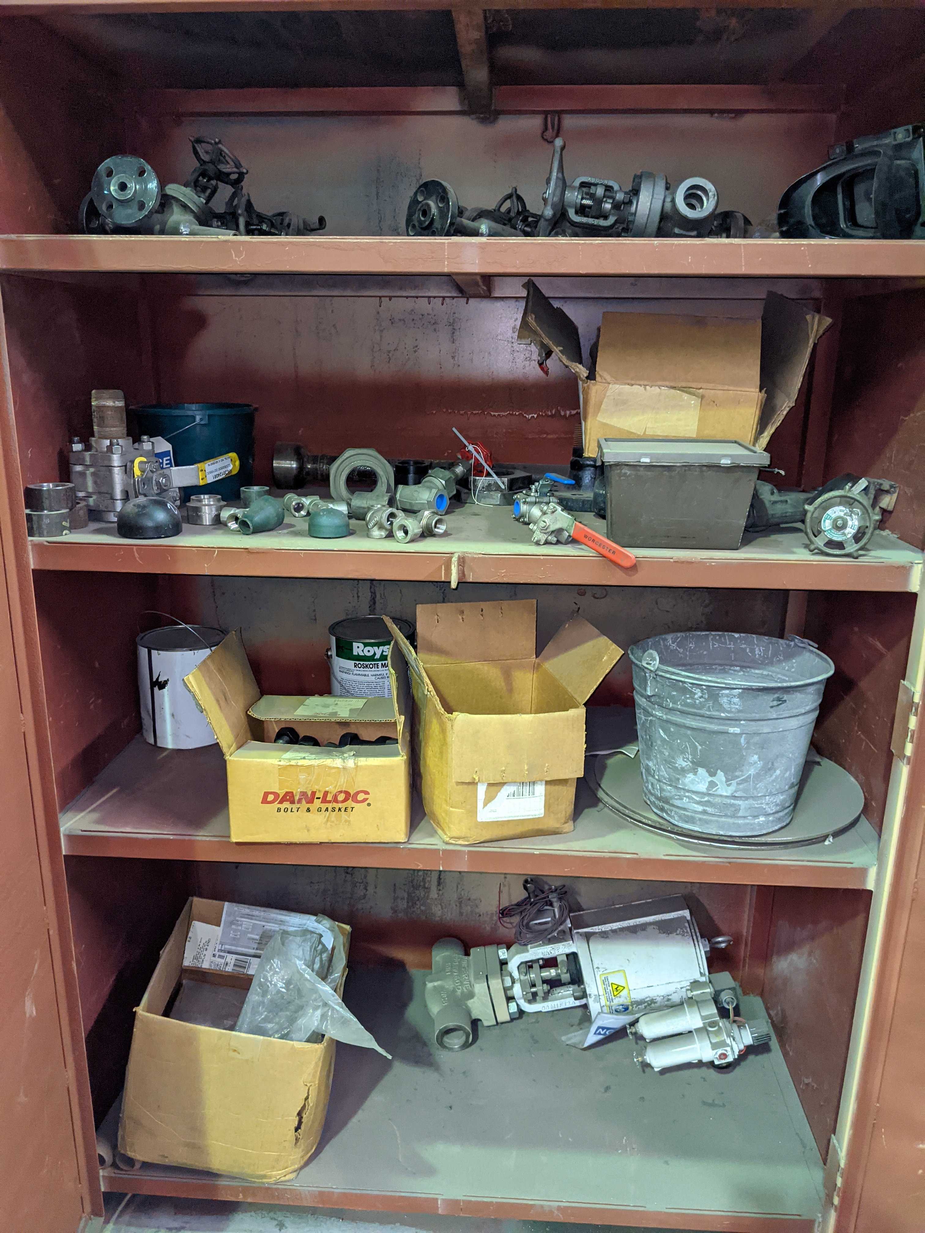 CONTENTS AND ITEMS ON TOP OF FOUR CABINETS - INDUSTRIAL PARTS