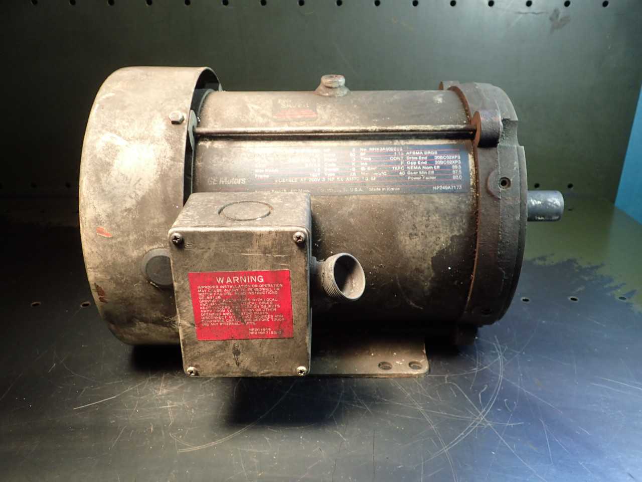 GE 5KS182BD 205C 3HP Energy Saver Motor: 200-230/460V 1765 RPM 1-1/8" Shaft 182T - ELECTRIC MOTORS