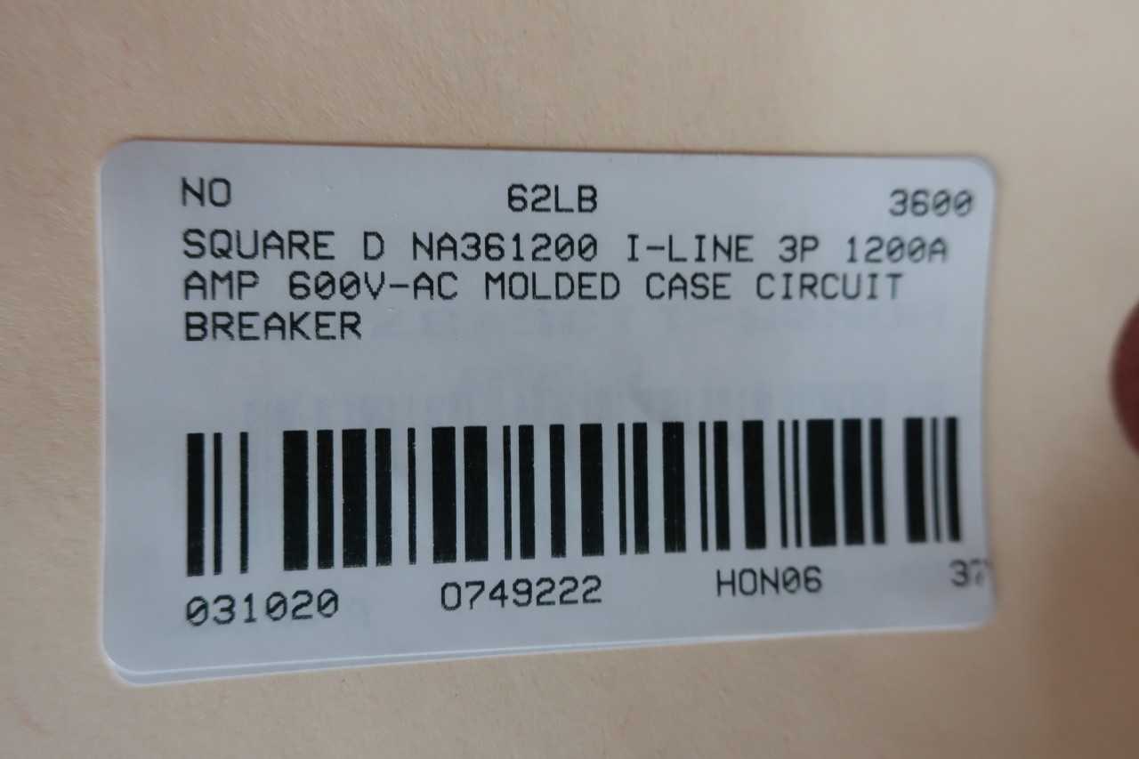SQUARE D NA361200 I-LINE 3P 1200A AMP 600V-AC MOLDED CASE CIRCUIT BREAKER - CIRCUIT BREAKERS