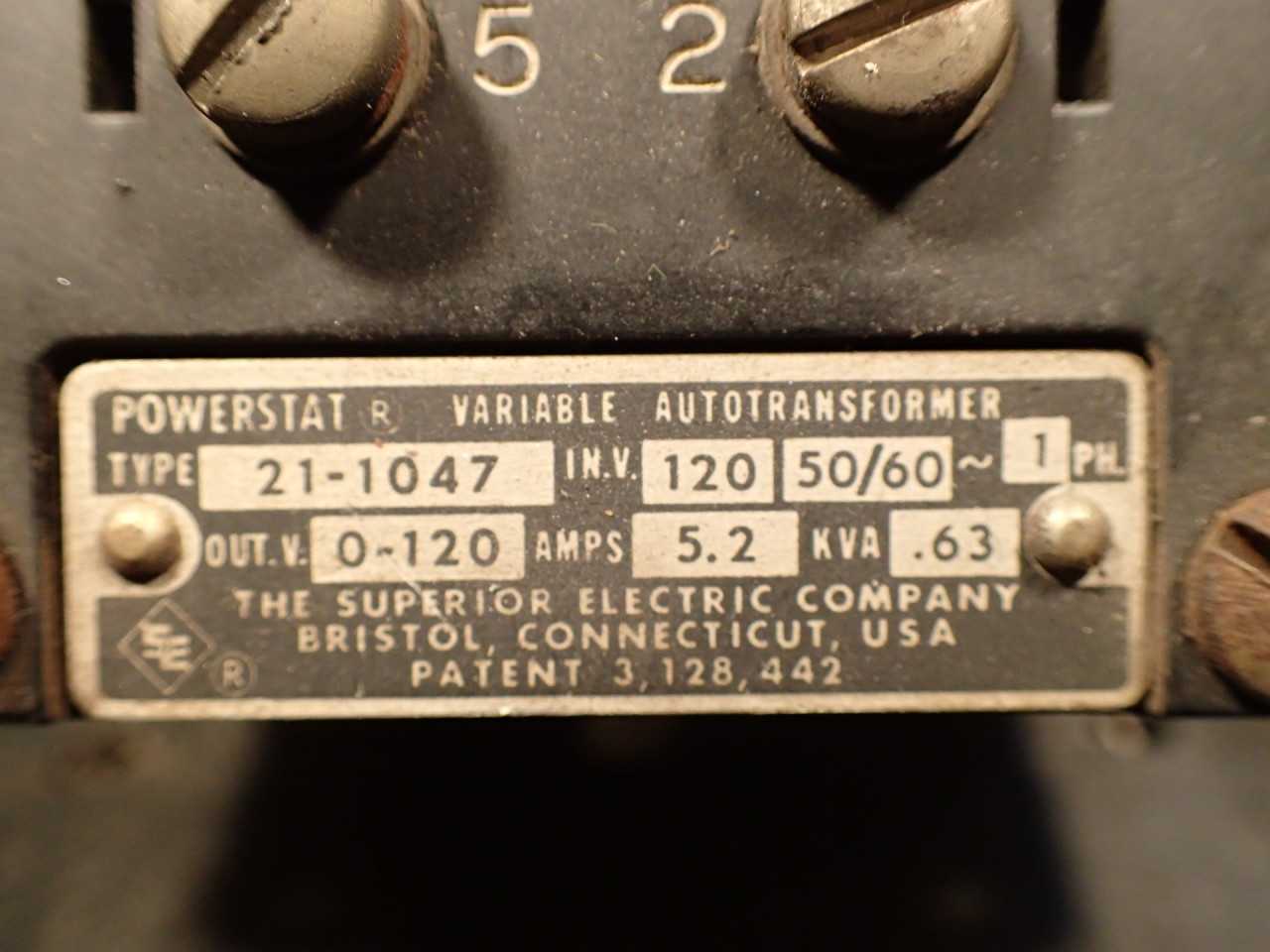 Powerstat Variac 21-1047 Variable Autotransformer 120V in 0-120V out .63KVA - ELECTRICAL COMPONENTS