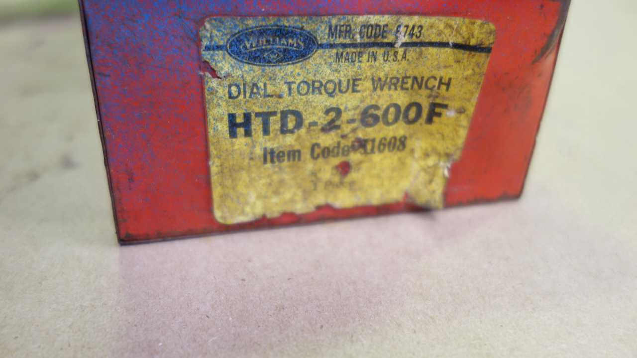 WILLIAMS HTD-2-600F DIAL TORQUE WRENCH - HAND TOOLS