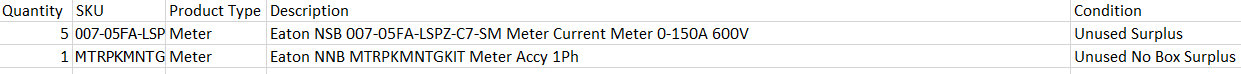 Quantity of 6x Meters - INDUSTRIAL PARTS Quantity of 6x Meters - INDUSTRIAL PARTS