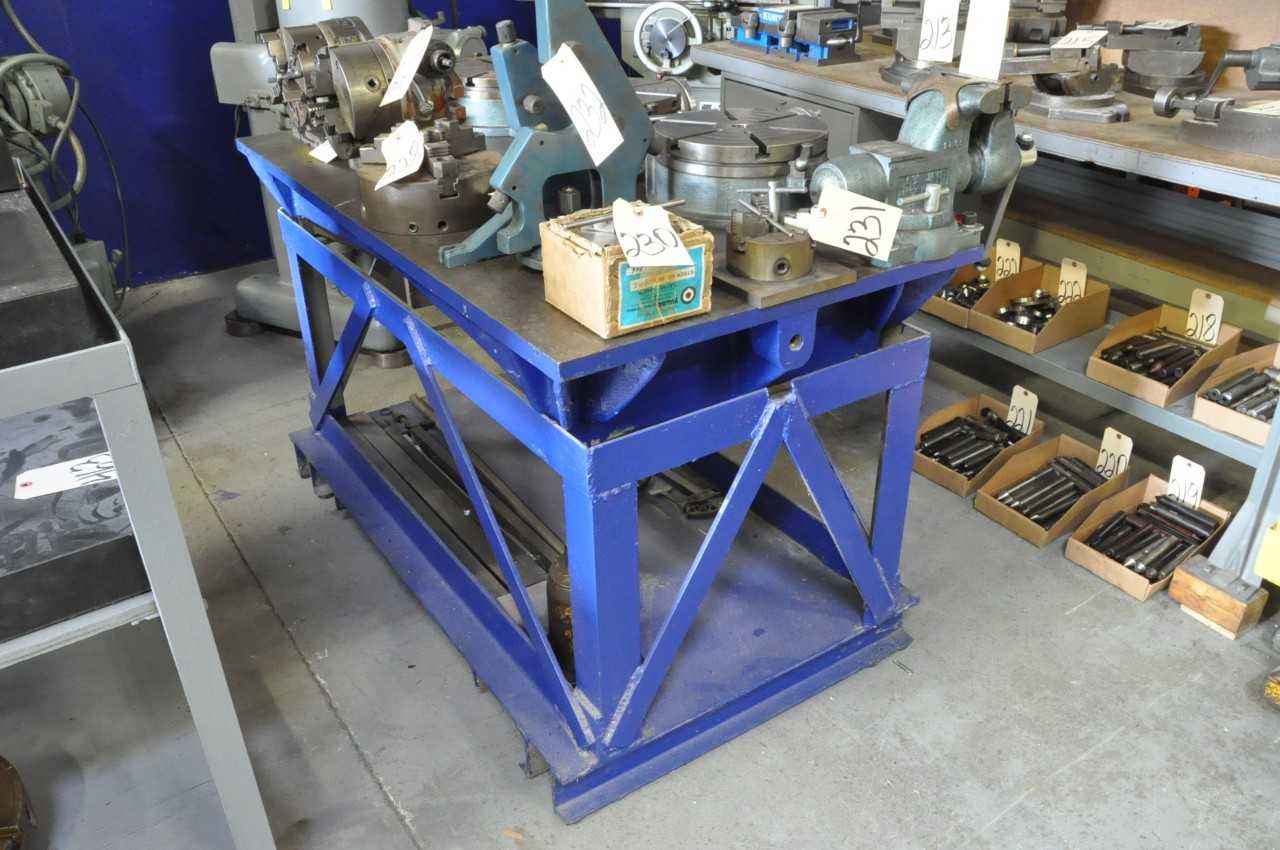 30" x 60" Cast Iron Surface Plate on Steel Stand with 6 1/2" Machinist's Swivel Vise, (Contents Not Included), (Not to Be Removed Until Empty) - MATERIAL HANDLING
