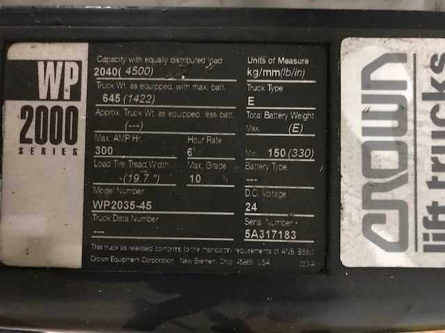 2003 Crown WP2035-45 walkie pallet jack Valley View OH - MANUAL PALLET JACKS