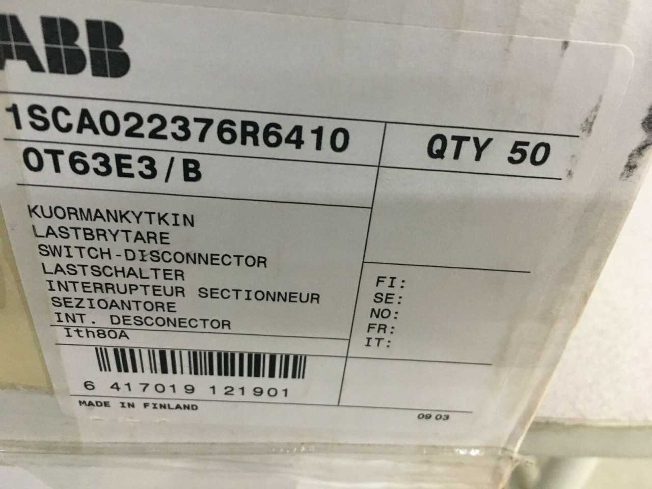 LOT OF 50 NEW ABB 1SCA022376R6410 80A Disconnector Disconnect Switch OT63E3 - DISCONNECT SWITCHES
