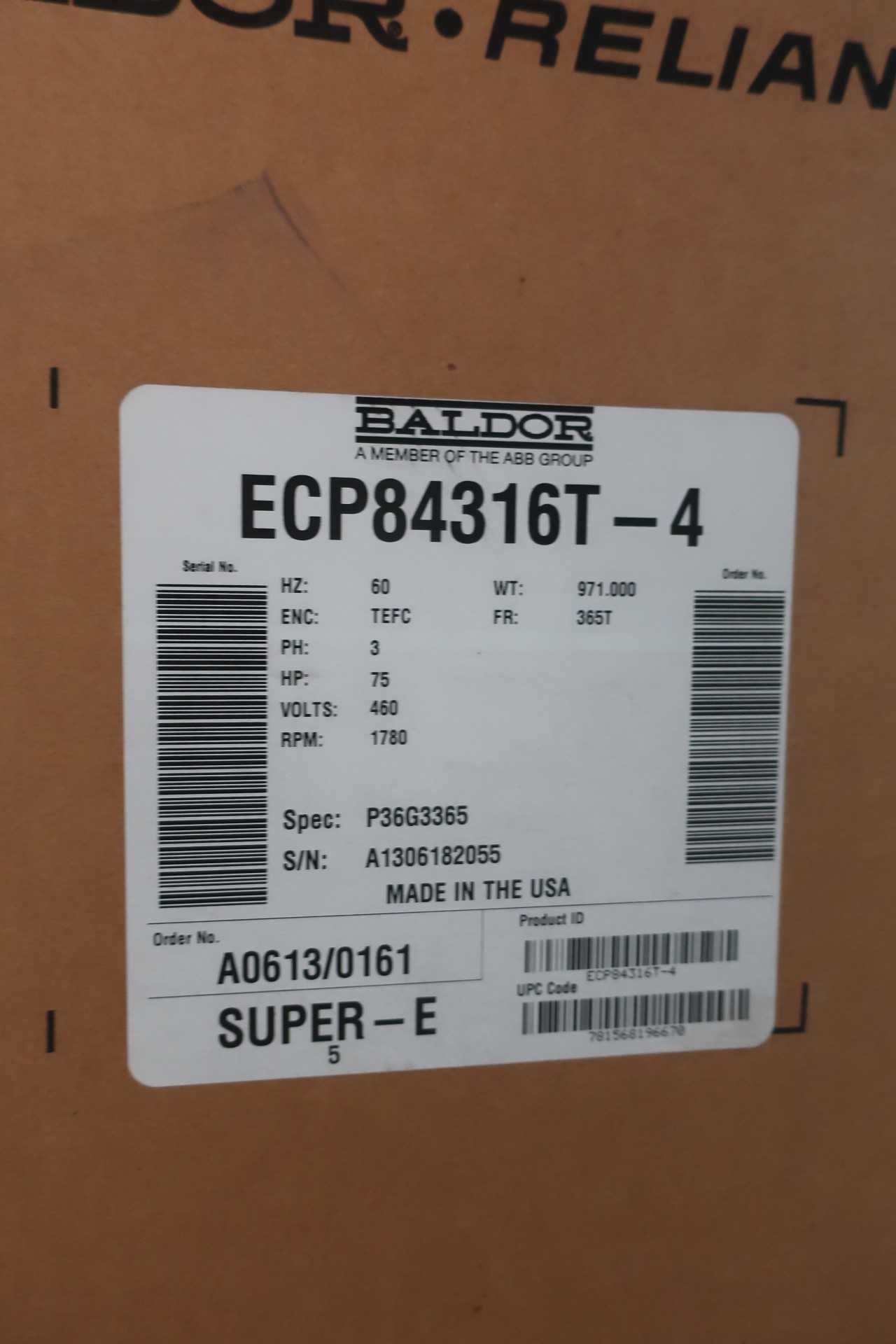 BALDOR ECP84316T-4 AC MOTOR 365T 3PH 75HP 1780RPM 460V-AC - ELECTRIC MOTORS