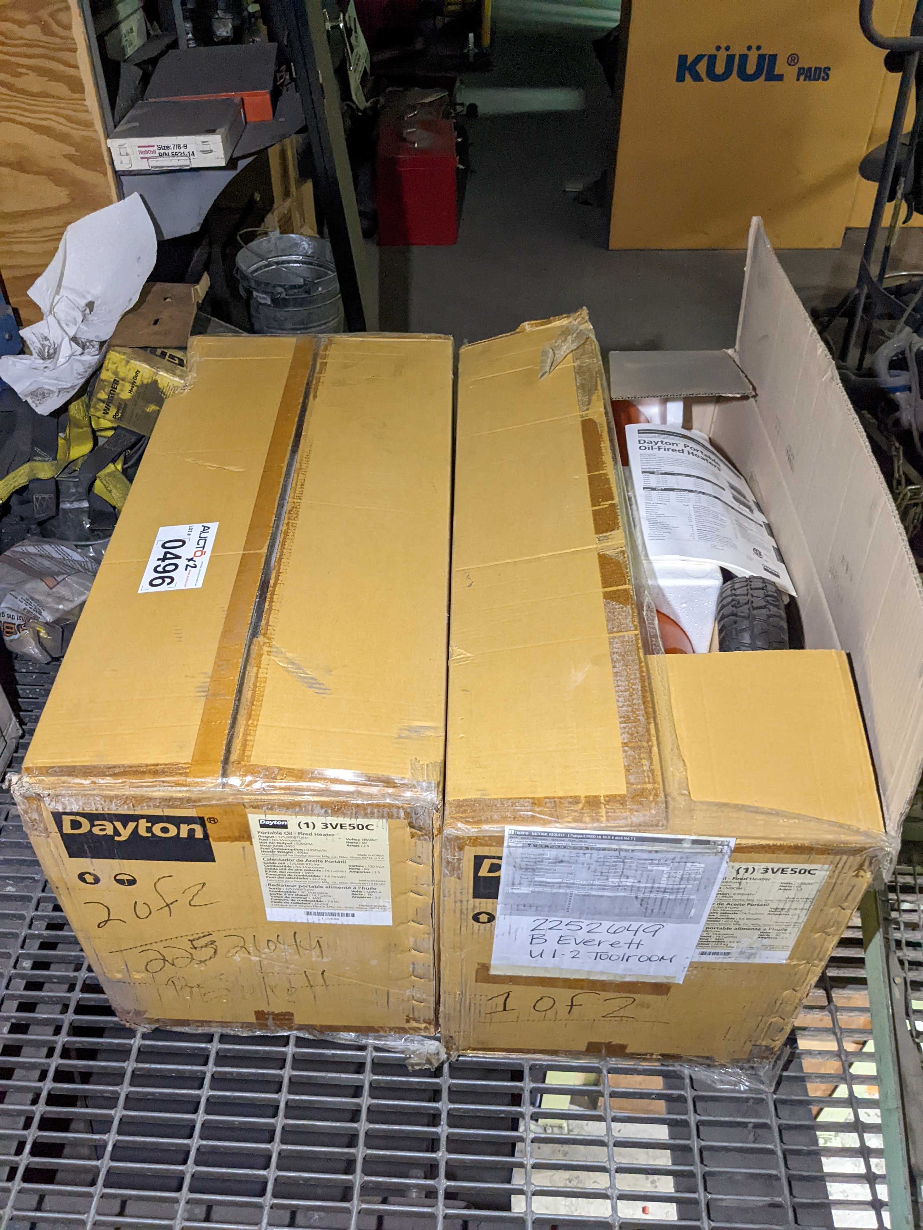 LOT OF TWO PORTABLE OIL-FIRED HEATERS - PALLET JACKS