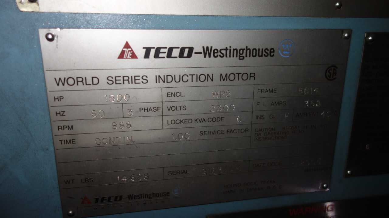 TECO-WESTINGHOUSE 1500HP MOTOR 2300V 5614 888RPM - ELECTRIC MOTORS