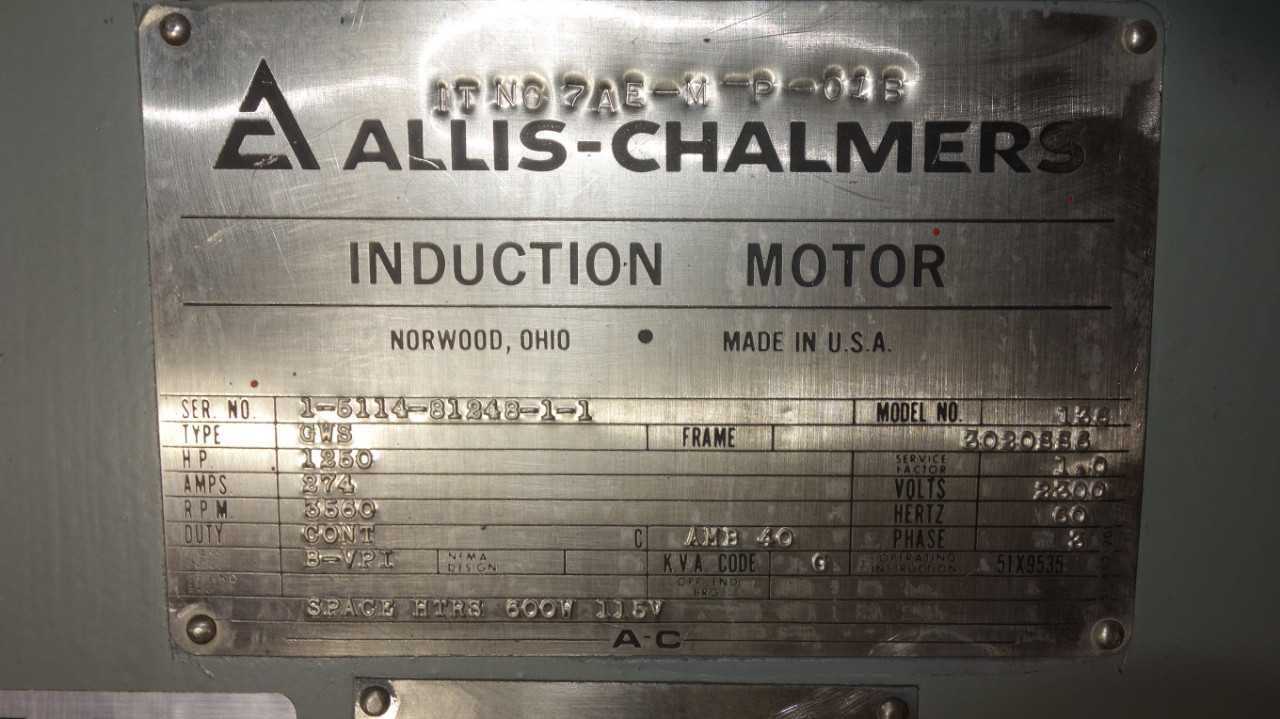 ALLIS CHALMERS 136 GWS 1250HP AC MOTOR 2300V 3020SS6 - MISCELLANEOUS