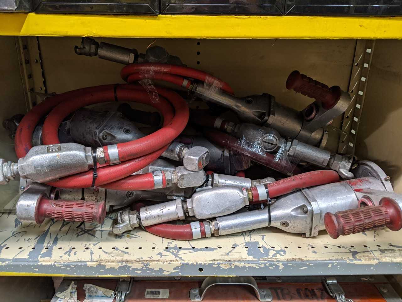 Contents of Shelving - Assorted Esco Tool and H&S Tool Pnematic Pipe Beveling Tools - MACHINING ACCESSORIES & TOOLING
