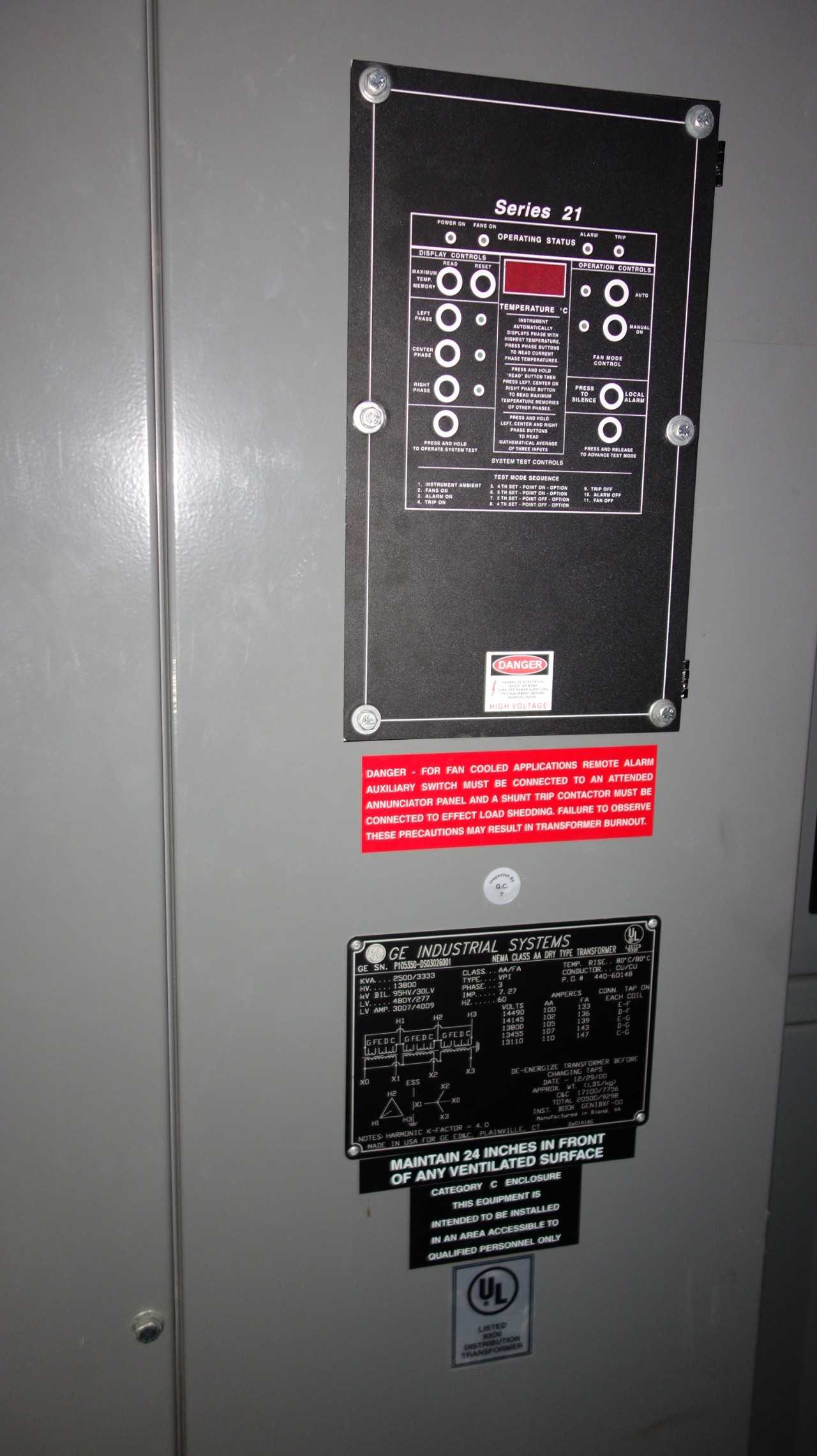 GE 2500KVA DRY TRANSFORMER w ENCLOSURE - CONTROL TRANSFORMERS