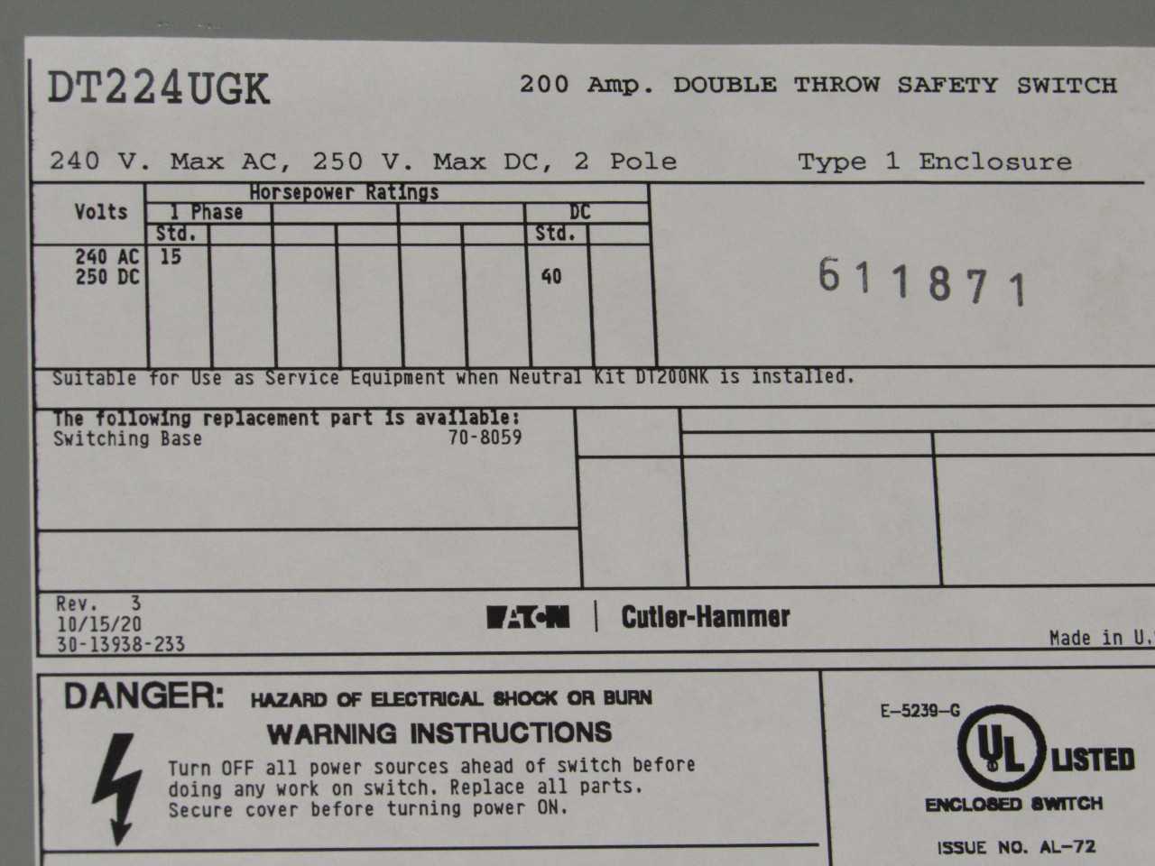 Eaton Safety Switches. - SAFETY EQUIPMENT