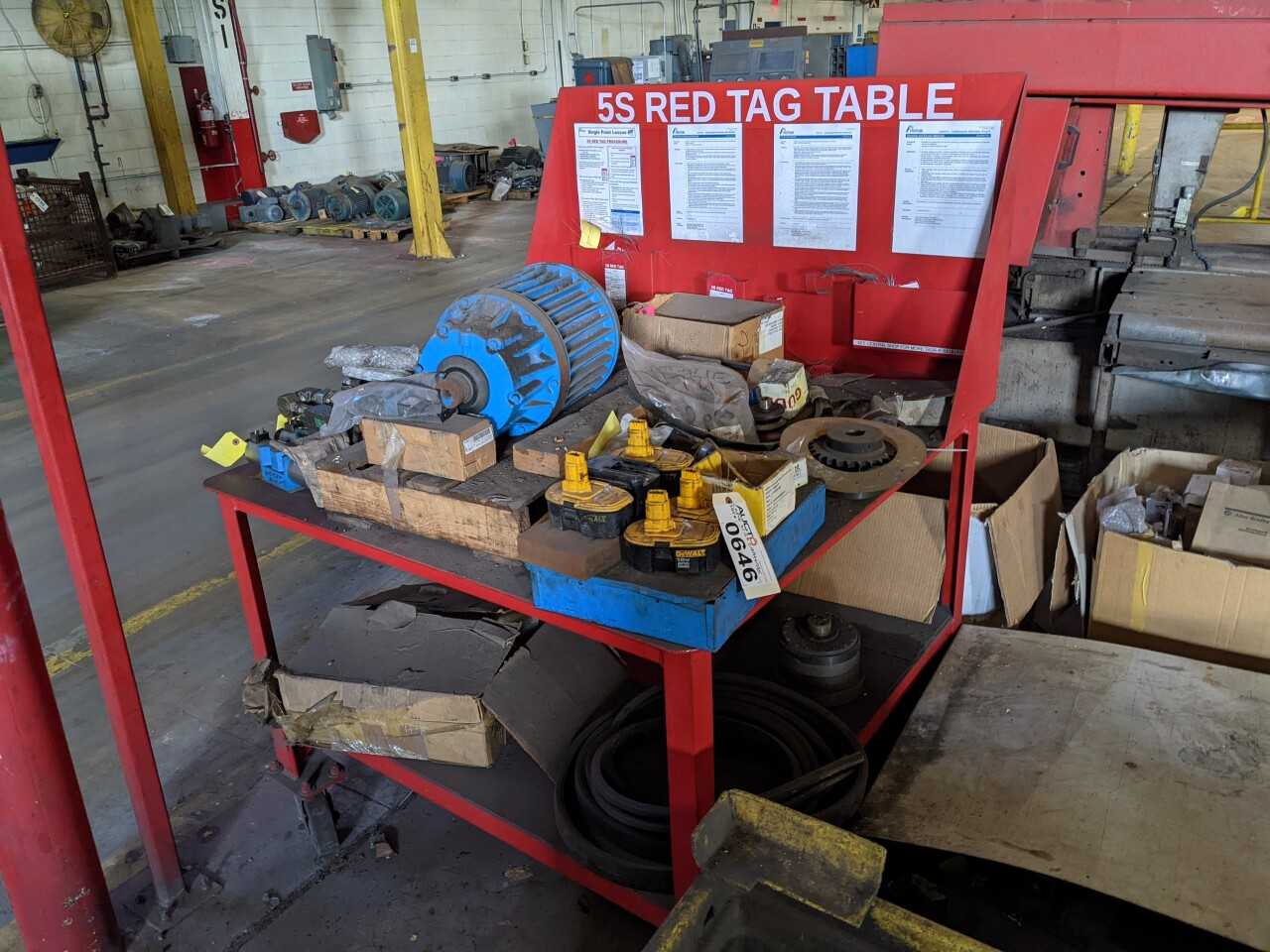 ROLLING TABLE WITH CONTENTS, ASSORTED MRO, MOTORS, HYDRAULIC VALVES, DRILL BATTERIES - PLANT & FACILITY