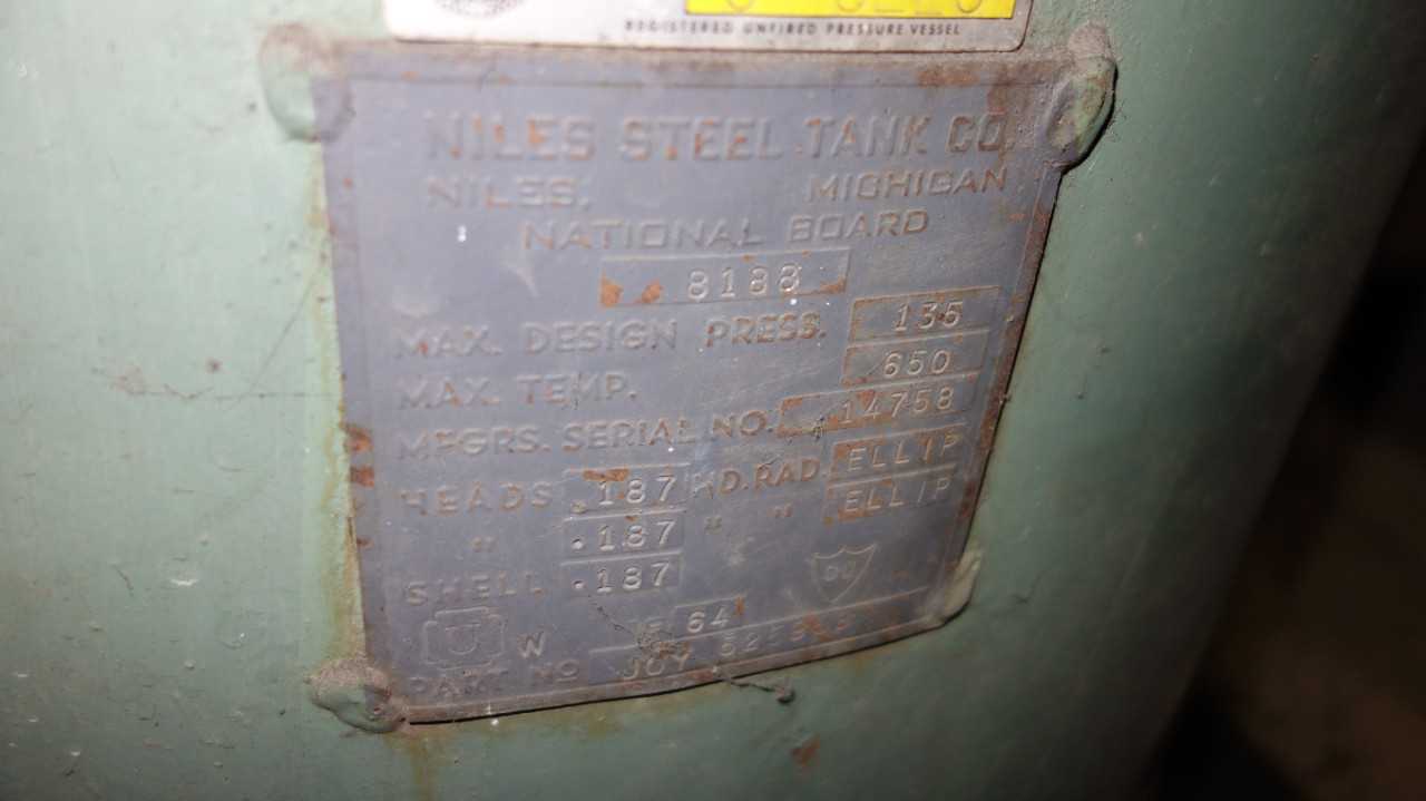 NILES STEEL JOY 525953 135PSI STEEL TANK - PROCESS EQUIPMENT