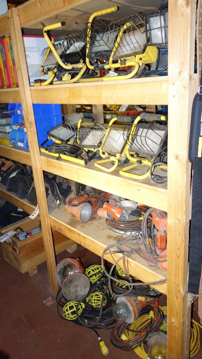 CONTENTS OF SHELF, ASSORTED LIGHTING, EMERGENCY LIGHTS, WORK LIGHTS - LIGHTING