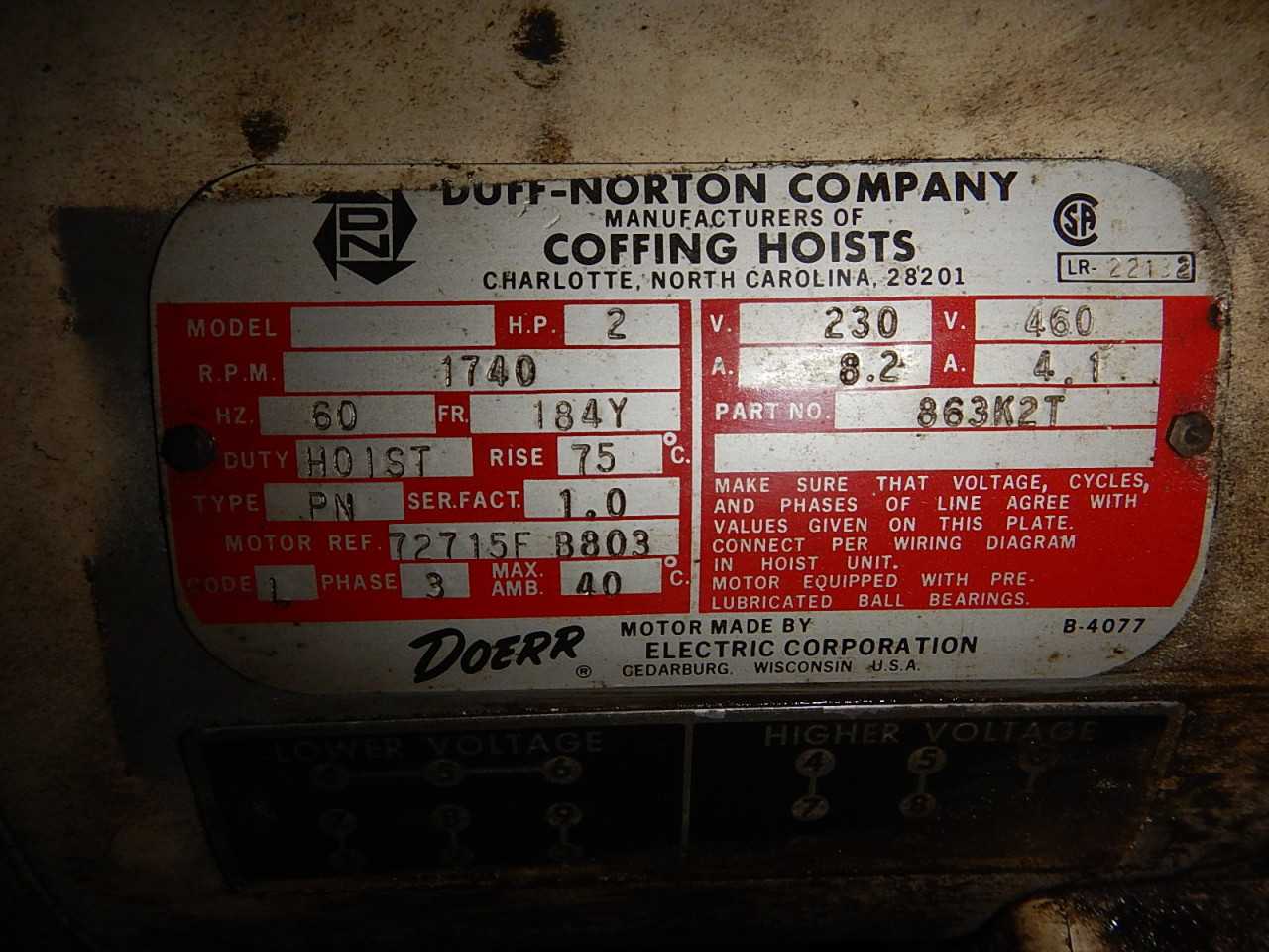3 Ton Coffing Duff-Norton Hoist - LIFTING EQUIPMENT