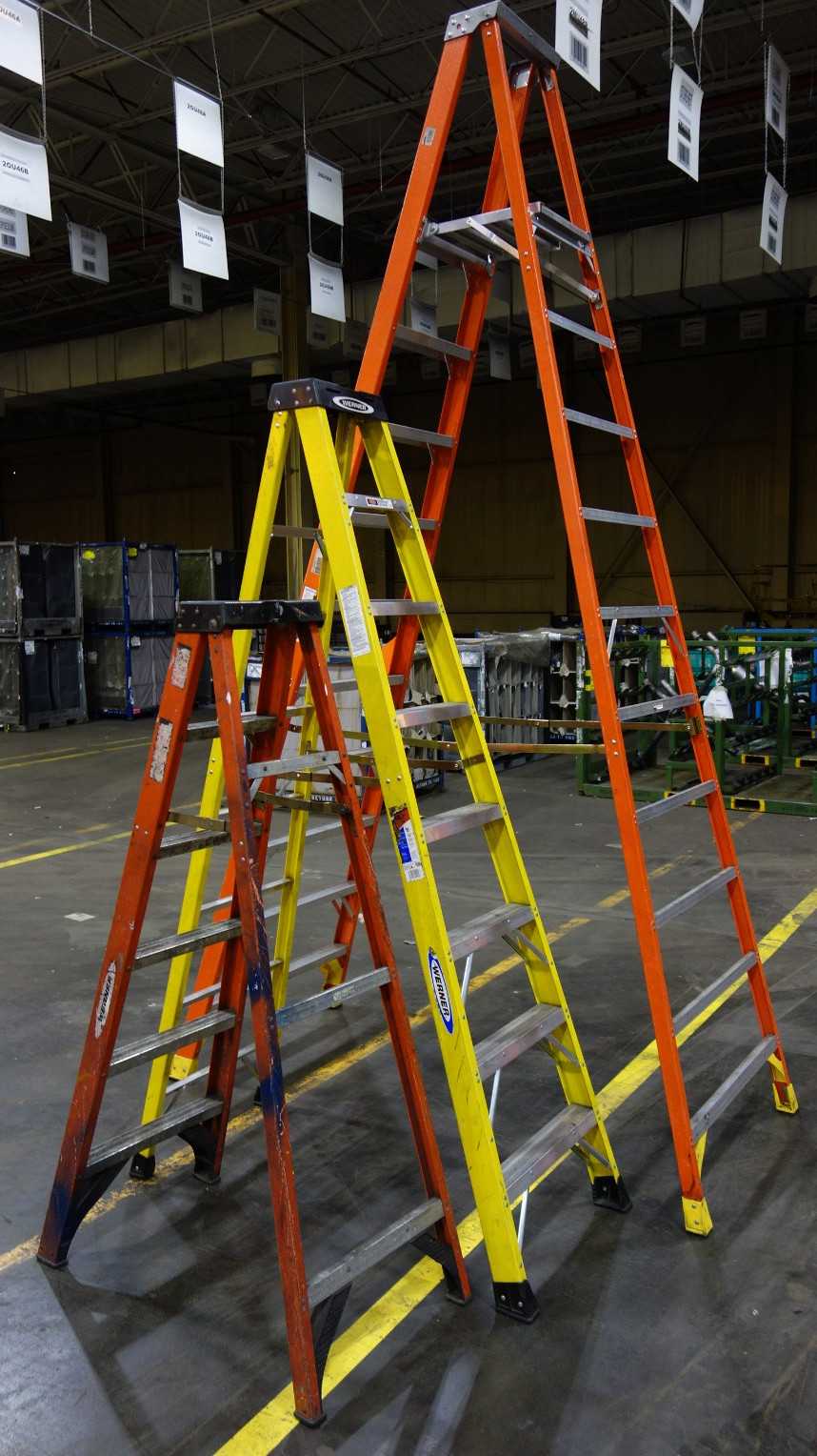 LOT OF 3 ASSORTED WERNER 300LB STEP LADDERS, 10FT, 8FT, 6FT - ELECTRIC POWER TOOLS