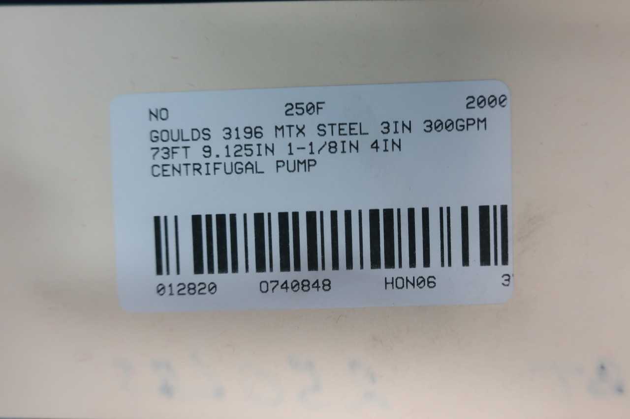 GOULDS 3196 MTX 3X4-10 IRON 3IN 300GPM 73FT 10IN 1-1/8IN 4IN CENTRIFUGAL PUMP - CENTRIFUGAL PUMP