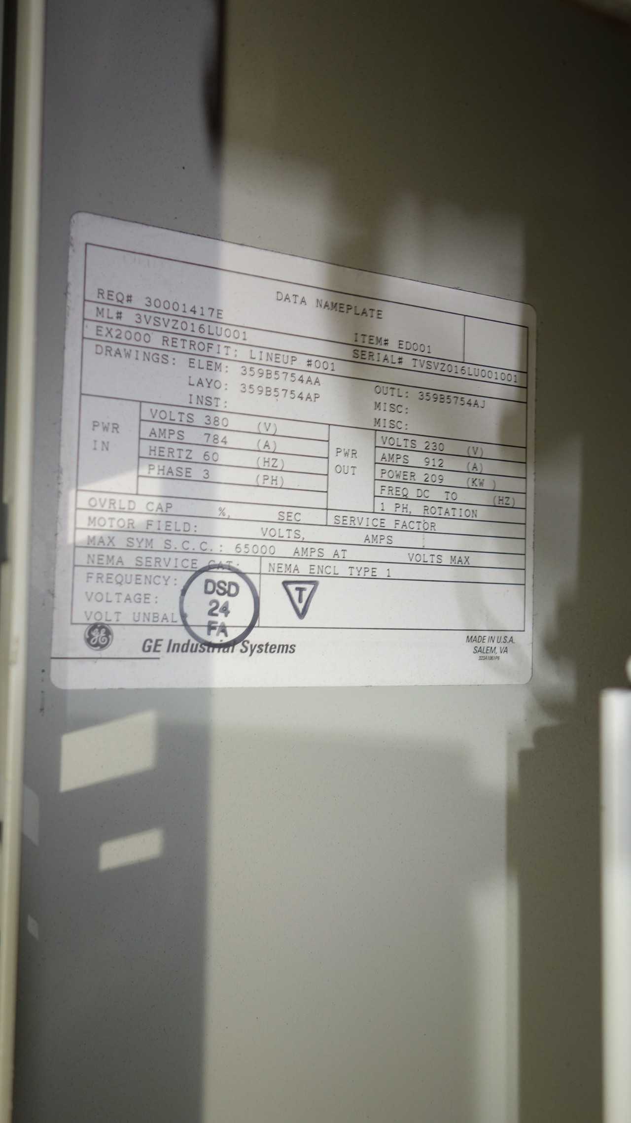 GE INDUSTRIAL EX2000 EXCITATION SYSTEM EXCITER - AUTOMATION & CONTROLS