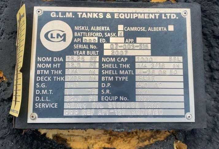 1000 bbl Storage Tank - PROCESS EQUIPMENT