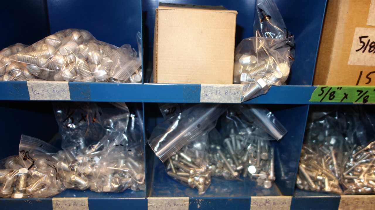CONTENTS OF 6X STACKED PIGEON HOLE CABINETS, ASSORTED STEEL HARDWARE - INDUSTRIAL PARTS