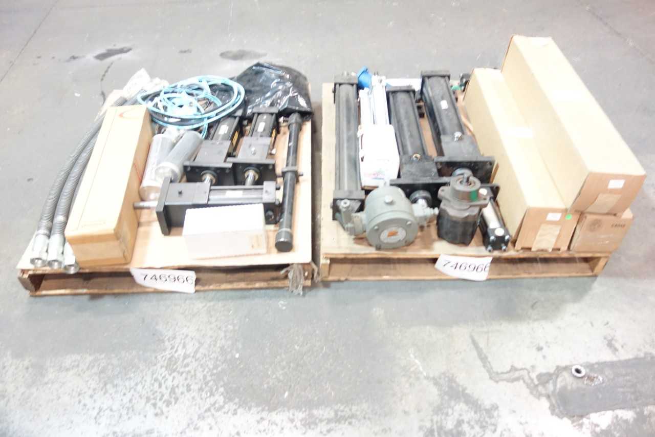 2 PALLETS OF ASSORTED FILTERS, HOSES, CYLINDERS, PUMPS, MOTOR- PARKER, PALL EATON - ELECTRIC MOTORS