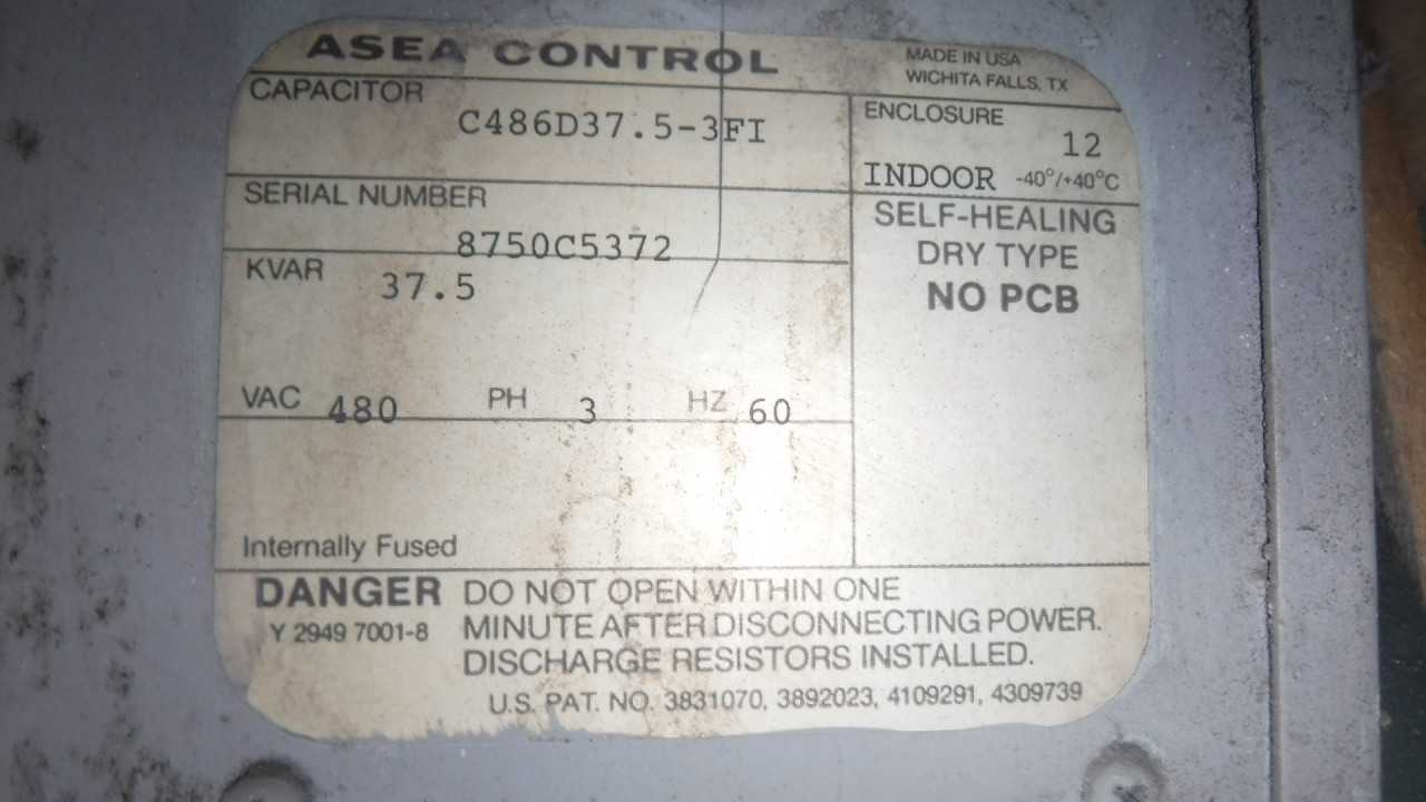 37 KVAR ASEA Capacitors 480 Volt - ELECTRICAL COMPONENTS
