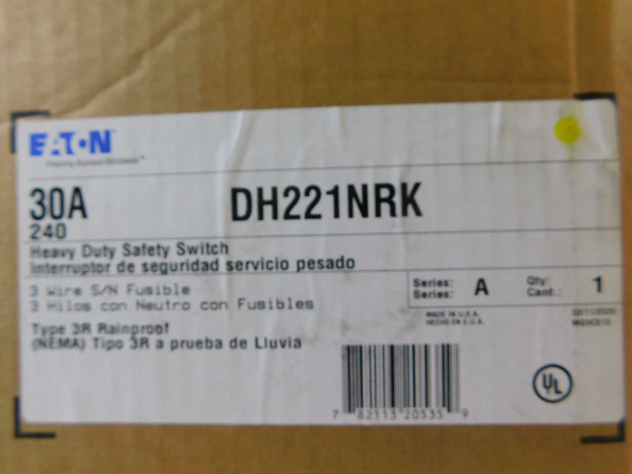Quantity 2 of Eaton DH221NRK Safety Switch 2P 30A - ELECTRICAL COMPONENTS