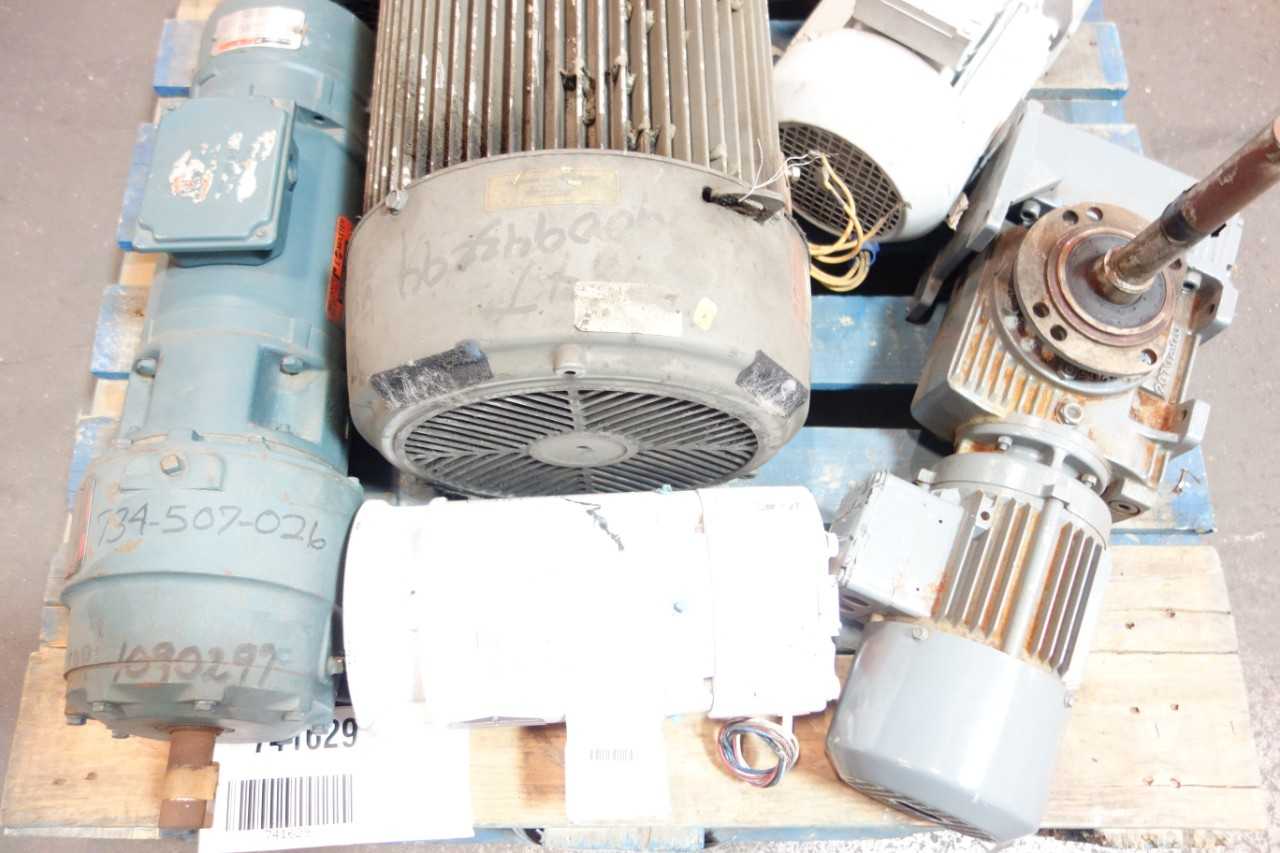 1 PALLET OF ASSORTED ELECTRICAL AC MOTORS, STEEL MOTOR BASE- SEW EURODRIVE, BALDOR, RELIANCE - ELECTRIC MOTORS