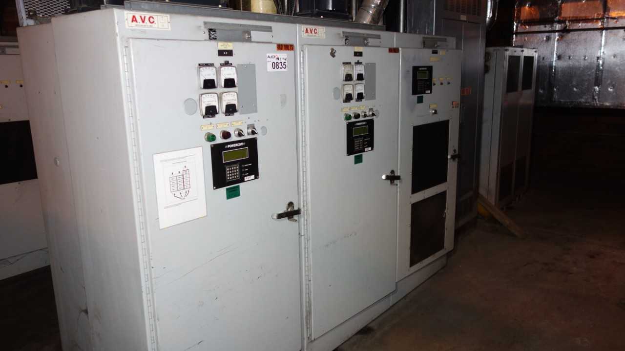 3X VERTICAL SECTIONS AVC POWERCON PAC 08007 480V ELECTRICAL CONTROL CABINETS W/ GS 750KVA 2400V 480Y/277V 3PH DRY TYPE TRANSFORMER - CONTROL TRANSFORMERS
