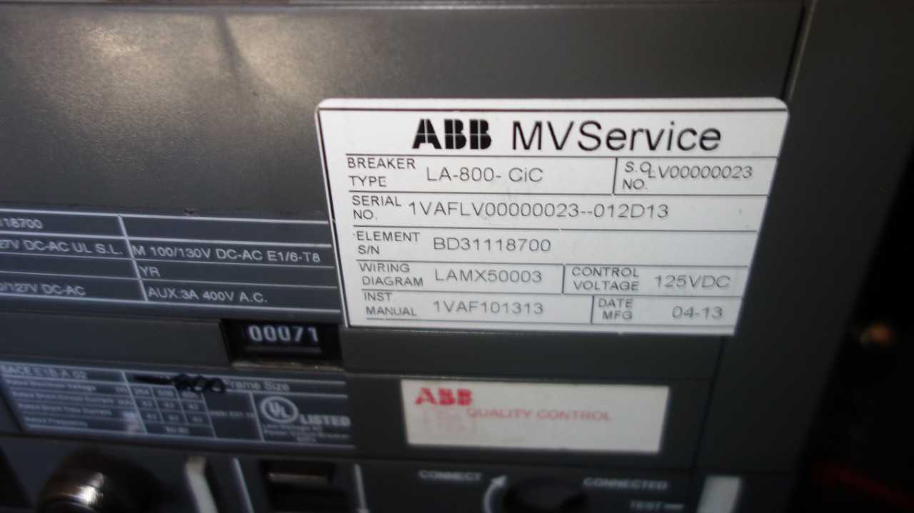 ABB SACE EMAX E1B-A 02 800A SWITCHGEAR BREAKER - CIRCUIT BREAKERS