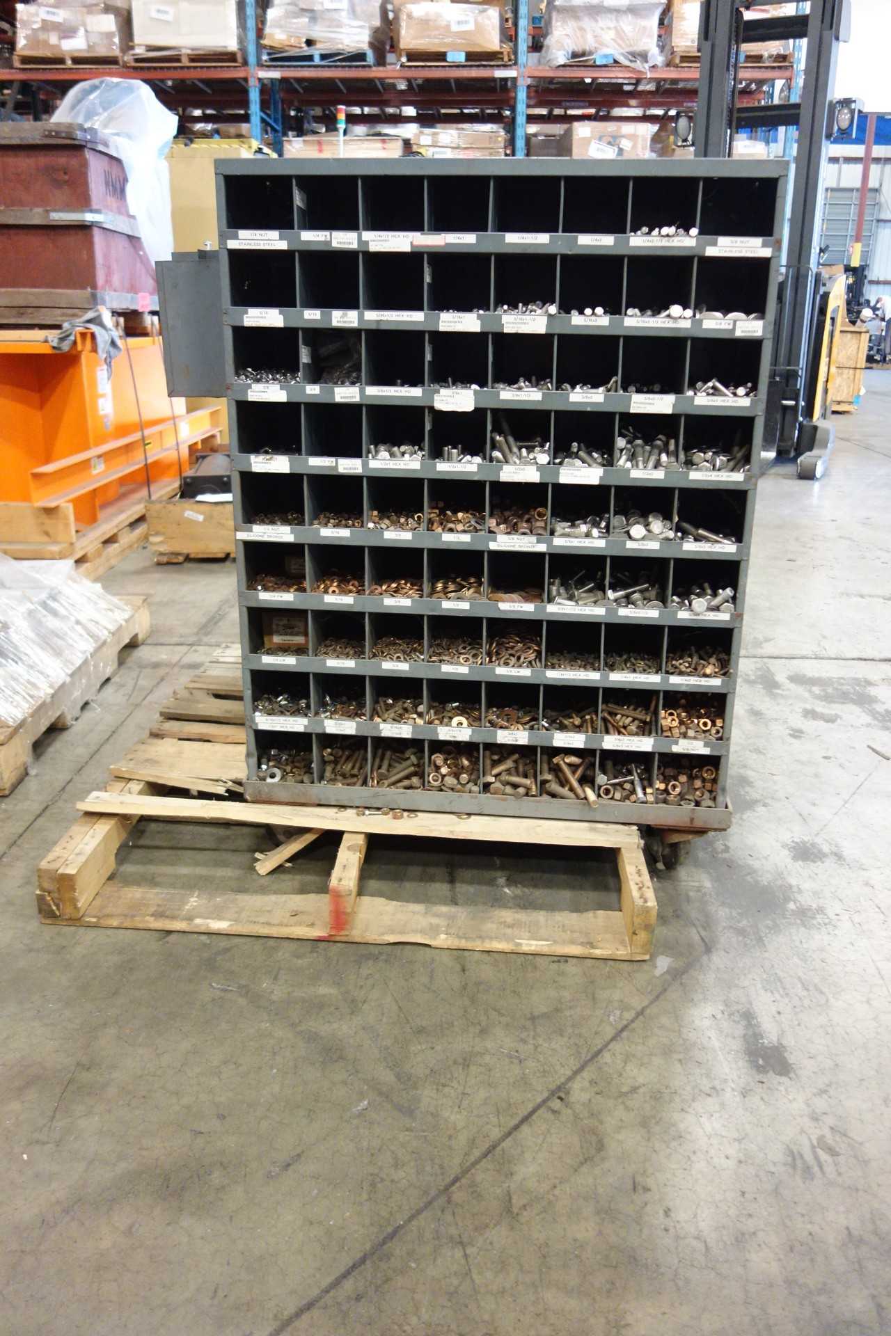 LOT OF 2 PIGEON HOLE CABINETS, WITH CONTENTS - INDUSTRIAL PARTS